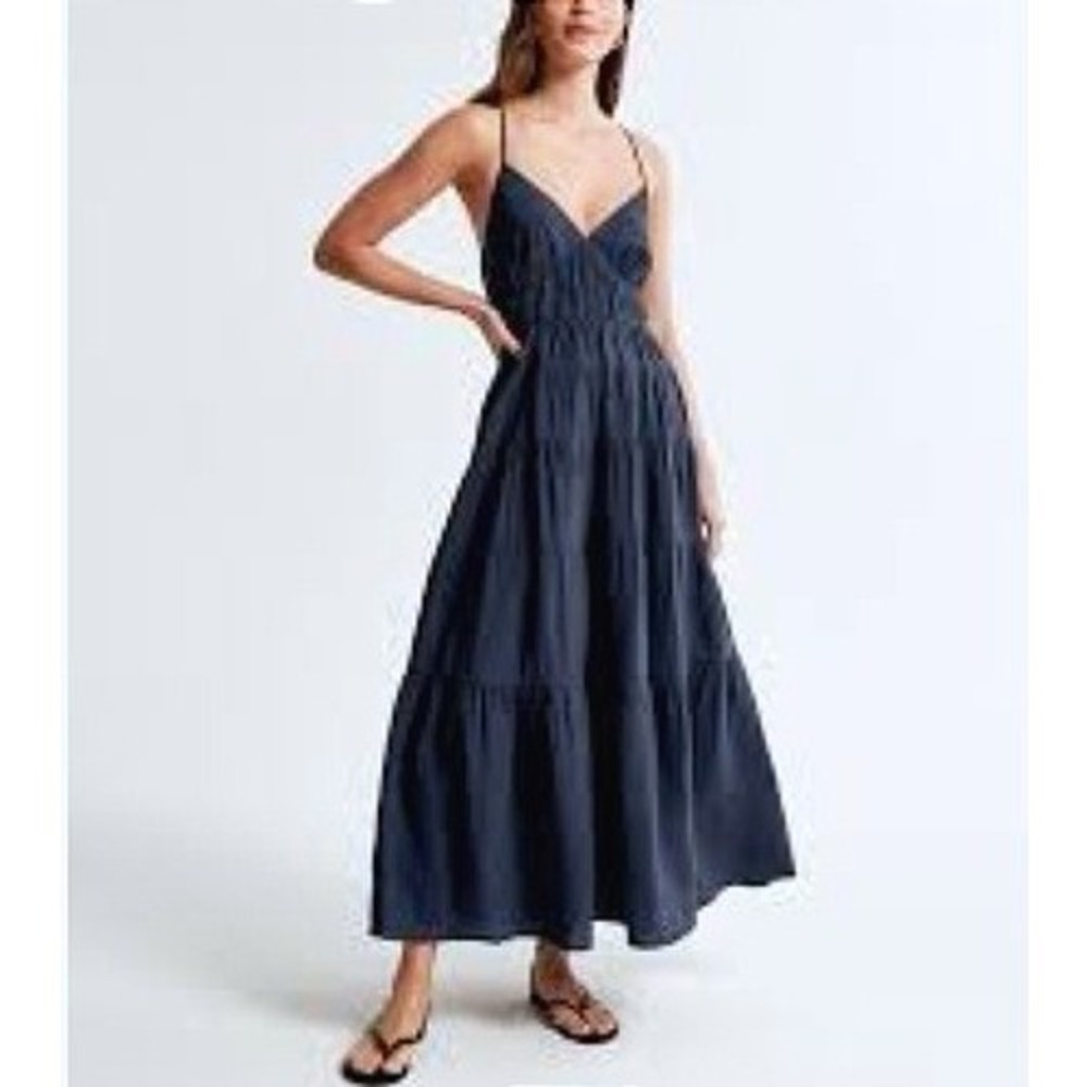 Abercrombie & Fitch Navy Blue Empire Waist Flowy Breezy Boho Tiered Maxi Dress M
